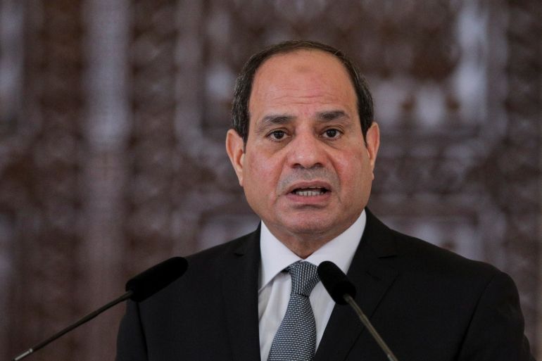 Egyptian President Abdel Fattah al-Sisi delivers a statement during a joint news conference with Romanian President Klaus Iohannis in Bucharest, Romania, June 19, 2019. Inquam Photos/Octav Ganea via REUTERS ATTENTION EDITORS - THIS IMAGE WAS PROVIDED BY A THIRD PARTY. ROMANIA OUT. NO COMMERCIAL OR EDITORIAL SALES IN ROMANIA.
