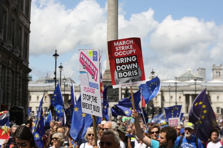 Anti Brexit and anti Boris Johnson march in London- - LONDON, UNITED KINGDOM - JULY 20: Thousands of protesters attend the