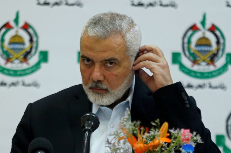 Hamas Chief Ismail Haniyeh attends a meeting with members of international media at his office in Gaza City June 20, 2019. REUTERS/Mohammed Salem
