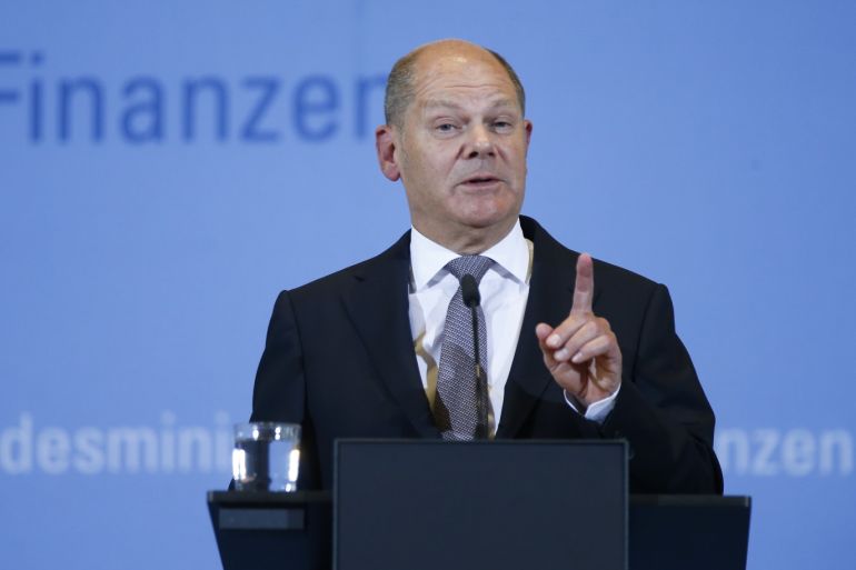 German Finance Minister Olaf Scholz- - BERLIN, GERMANY - MAY 9 : German Finance Minister Olaf Scholz holds a press conference on tax estimation in Berlin on May 9, 2019.