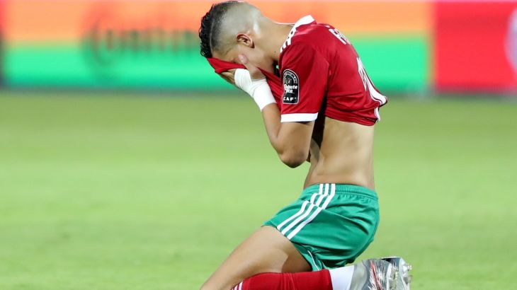 Soccer Football - Africa Cup of Nations 2019 - Round of 16 - Morocco v Benin - Al Salam Stadium, Cairo, Egypt - July 5, 2019 Morocco's Faycal Fajr looks dejected after the match REUTERS/Suhaib Salem