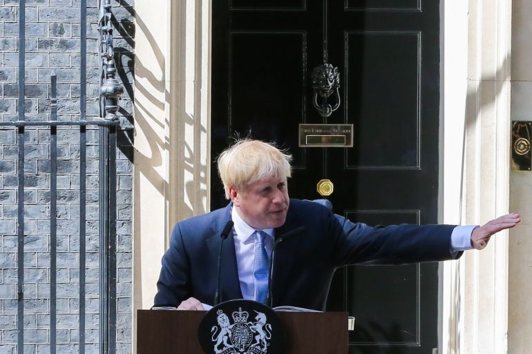 Boris Johnson Arrives In Downing Street To Take The Office Of Prime Minister- - LONDON, UNITED KINGDOM - JULY 24: New British Prime Minister Boris Johnson addresses national and international media on Downing Street in London, United Kingdom on July 24, 2019. Boris Johnson will appoint his cabinet members and form a Government.