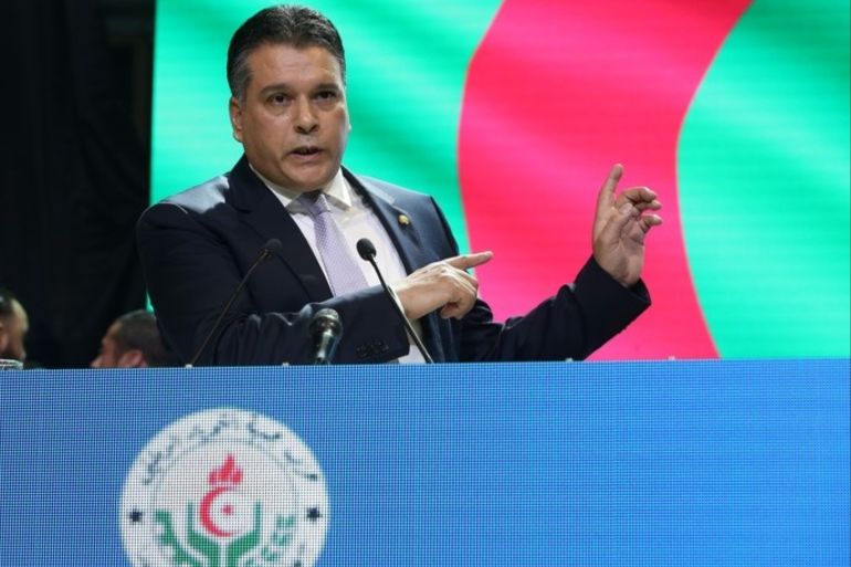 epa07355458 Secretary General of the National Liberation Front (FLN) Mouad Bouchareb speaks during a meeting to appeal to Algerian President Abdelaziz Bouteflika to stand for a fifth term in Algiers, Algeria, 09 February 2019. According to media reports on 18 January 2019, Algerian President Abdelaziz Bouteflika issued a Presidential decree calling for a presidential election on 18 April 2019. The leaders of the Presidential Alliance parties on 02 February announced that Bouteflika, 81, will be their candidate for the upcoming elections, however the incumbent has yet to officially confirm he will run for a fifth term. EPA-EFE/STRINGER