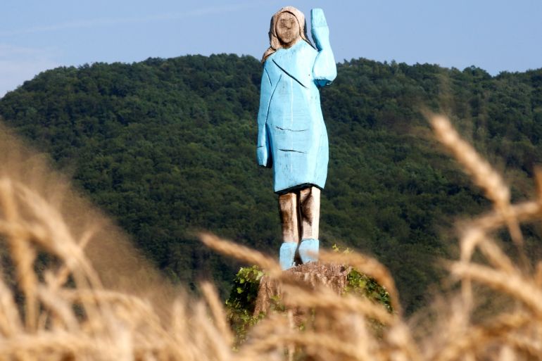 Life-size wooden sculpture of U.S. first lady Melania Trump is officially unveiled in Rozno, near her hometown of Sevnica, Slovenia, July 5, 2019. REUTERS/Borut Zivulovic TPX IMAGES OF THE DAY