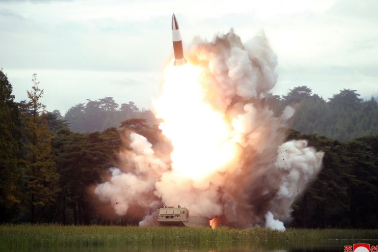 North Korea test fires a new weapon, in this undated photo released on August 16, 2019 by North Korea's Korean Central News Agency (KCNA). KCNA via REUTERS ATTENTION EDITORS - THIS IMAGE WAS PROVIDED BY A THIRD PARTY. REUTERS IS UNABLE TO INDEPENDENTLY VERIFY THIS IMAGE. NO THIRD PARTY SALES. SOUTH KOREA OUT. NO COMMERCIAL OR EDITORIAL SALES IN SOUTH KOREA.
