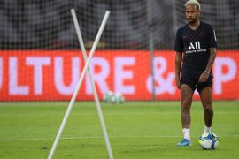 SHENZHEN, CHINA - AUGUST 02: Neymar Jr of Paris Saint-Germain looks during the training session ahead of the French Trophy of Champions football match between Rennes and Paris Saint-Germain at Shenzhen Universiadg Sports Center stadium on August 2, 2019 in Shenzhen, China. (Photo by Lintao Zhang/Getty Images)