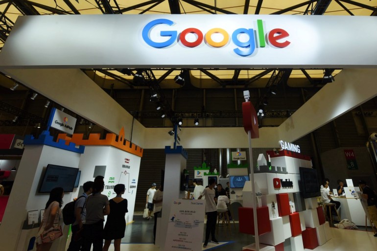 A Google booth is seen during the China Digital Entertainment Expo and Conference (ChinaJoy) in Shanghai, China August 2, 2019. Picture taken August 2, 2019. REUTERS/Stringer ATTENTION EDITORS - THIS IMAGE WAS PROVIDED BY A THIRD PARTY. CHINA OUT.