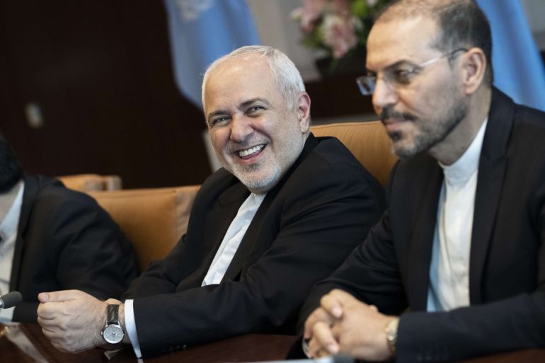 NEW YORK, NY - JULY 18: Mohammad Javad Zarif, the foreign minister of Iran, smiles as he arrives for a meeting with UN Secretary-General Antonio Guterres at United Nations headquarters, July 18, 2019 in New York City. On Thursday afternoon, U.S. President Donald Trump said the U.S. Navy shot down an Iranian drone in the Strait of Hormuz. Drew Angerer/Getty Images/AFP== FOR NEWSPAPERS, INTERNET, TELCOS & TELEVISION USE ONLY ==
