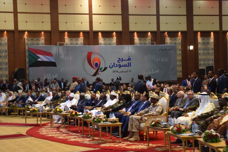 Signing ceremony of Constitutional Declaration in Sudan- - KHARTOUM, SUDAN - AUGUST 17: Leaders are seen during the signing ceremony of Constitutional Declaration between Forces of Freedom and Change and Transitional Military Council in Khartoum, Sudan on August 17, 2019.