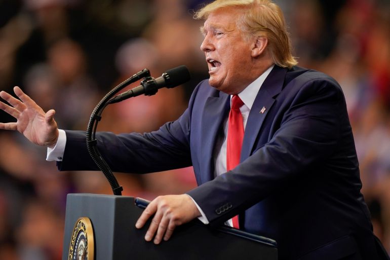 U.S. President Donald Trump speaks during a campaign rally in Cincinnati, Ohio. U.S., August 1, 2019. REUTERS/Bryan Woolston