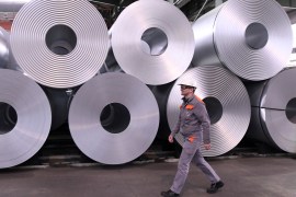 Steel rolls are pictured at the plant of German steel company Salzgitter AG in Salzgitter, Germany March 5, 2019. REUTERS/Fabian Bimmer