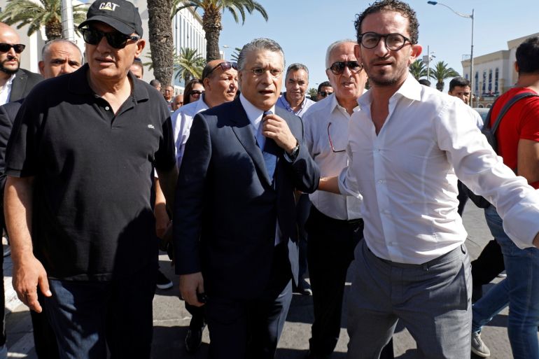 Nabil Karoui, businessman and owner of the private channel Nessma arrives at the Financial and Economic Judiciary pole in Tunis, Tunisia July 12, 2019. Picture taken July 12, 2019. REUTERS/Zoubeir Souissi