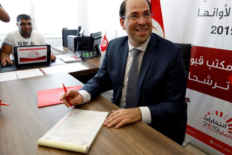 Tunisian Prime Minister Youssef Chahed submits his candidacy for the presidential elections, in Tunis, Tunisia August 9, 2019. REUTERS/Zoubeir Souissi