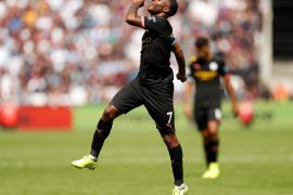 Soccer Football - Premier League - West Ham United v Manchester City - London Stadium, London, Britain - August 10, 2019 Manchester City's Raheem Sterling celebrates scoring their third goal Action Images via Reuters/John Sibley EDITORIAL USE ONLY. No use with unauthorized audio, video, data, fixture lists, club/league logos or