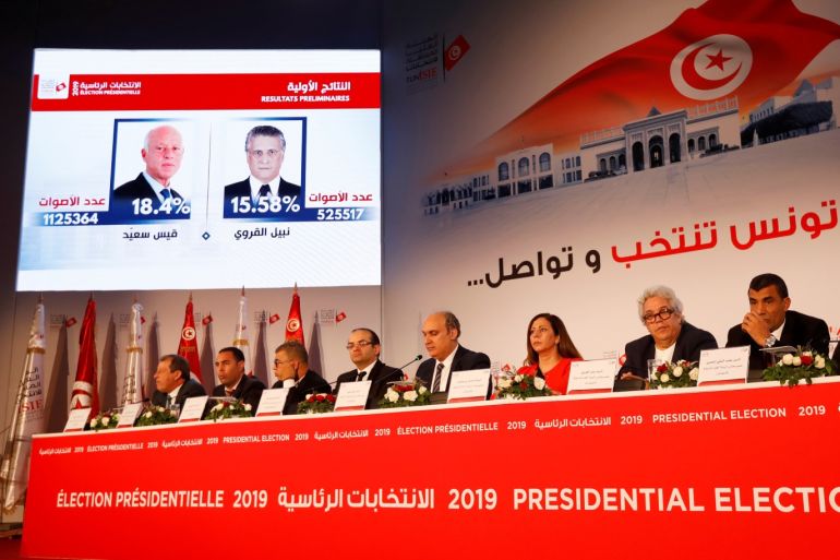 Nabil Baffoun, President of the Independent Higher Authority for Elections (ISIE), announces the results in the first round of Tunisia's presidential election in Tunis, Tunisia September 17, 2019. REUTERS/Zoubeir Souissi