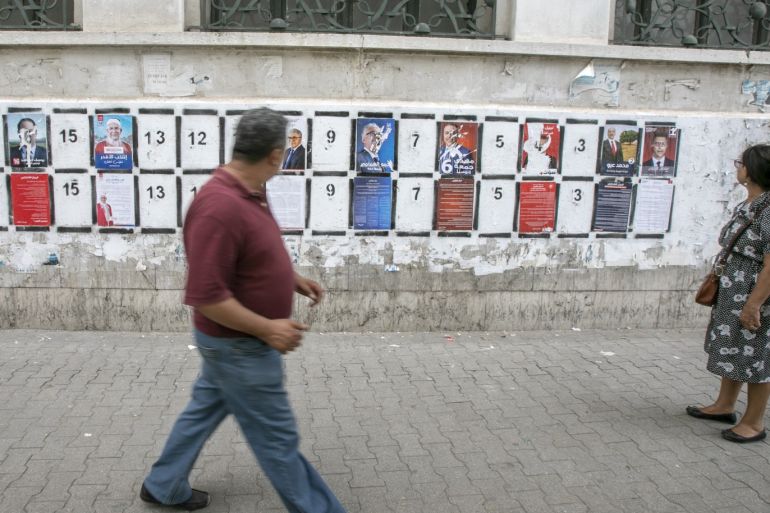 Preparations in Tunisia for presidential election- - TUNIS, TUNISIA - SEPTEMBER 02: Posters of various Tunisian presidential candidates are seen as Presidential Campaigning get start for the presidential elections in Tunis, Tunisia on September 02, 2019.