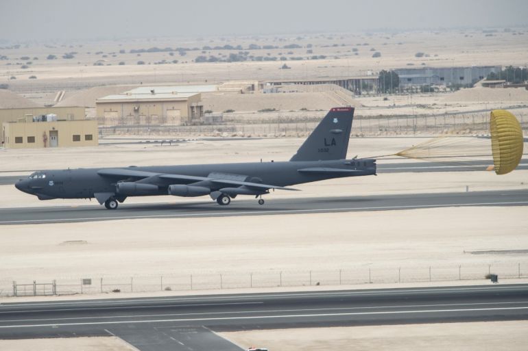 A U.S. Air Force B-52 Stratofortress bomber from Barksdale Air Force Base, Louisiana, touches down at Al Udeid Air Base, Qatar, April 9, 2016. The U.S. Air Force deployed B-52 bombers to Qatar on Saturday to join the fight against Islamic State in Iraq and Syria, the first time they have been based in the Middle East since the end of the Gulf War in 1991. REUTERS/U.S. Air Force/Staff Sgt. Corey Hook/Handout via Reuters THIS IMAGE HAS BEEN SUPPLIED BY A THIRD PARTY. IT IS DISTRIBUTED, EXACTLY AS RECEIVED BY REUTERS, AS A SERVICE TO CLIENTS. FOR EDITORIAL USE ONLY. NOT FOR SALE FOR MARKETING OR ADVERTISING CAMPAIGNS
