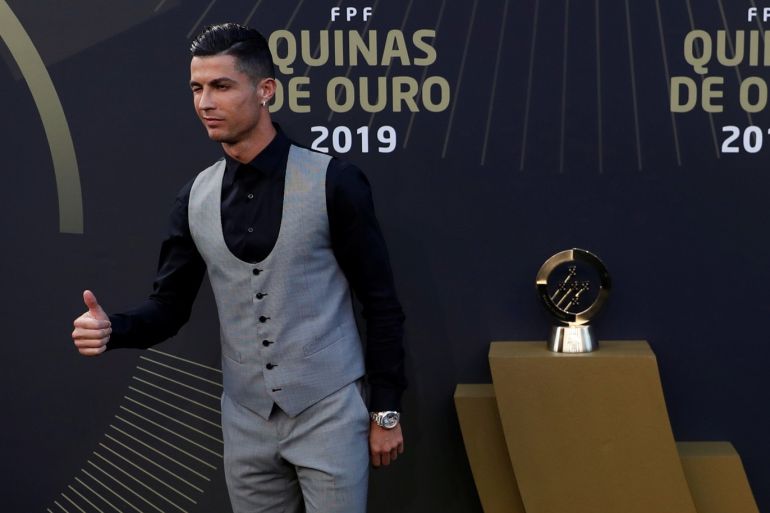 Portuguese soccer player Cristiano Ronaldo arrives at the Quina Awards ceremony in Lisbon, Portugal, September 2, 2019. REUTERS/Rafael Marchante