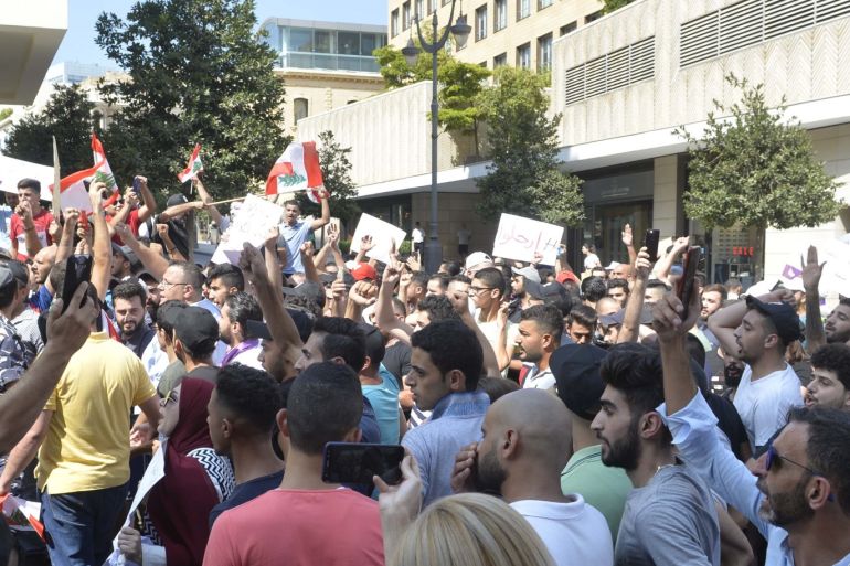 Protest in Lebanon - - BEIRUT, LEBANON - SEPTEMBER 29: People attend a protest against increasingly difficult living conditions, at Martyrs' Square in Beirut, Lebanon on September 29, 2019.