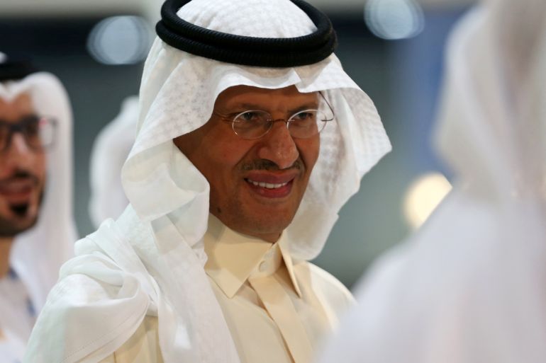 Saudi Arabia's new Energy Minister, Prince Abdulaziz bin Salman takes a tour at an exhibition during the 24th World Energy Congress in Abu Dhabi, United Arab Emirates September 9, 2019. REUTERS/Satish Kumar