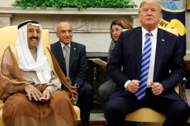 U.S. President Donald Trump meets with the Emir of Kuwait Sheikh Sabah al-Ahmad al-Jaber al-Sabah at the White House in Washington, U.S., September 5, 2018. REUTERS/Kevin Lamarque