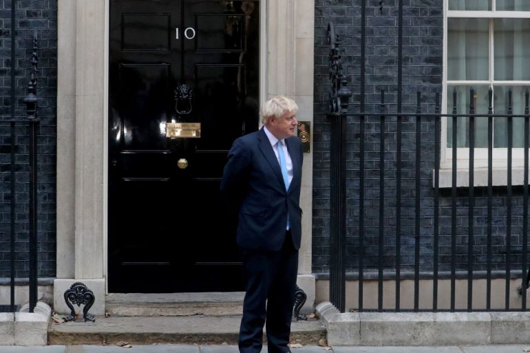 Britain's Prime Minister Boris Johnson is seen outside 10 Downing Street, as he waits for Israel's Prime Minister Benjamin Netanyahu, in London, Britain September 5, 2019. REUTERS/Hannah McKay