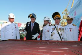 President of Turkey Recep Tayyip Erdogan in Istanbul- - ISTANBUL, TURKEY - SEPTEMBER 29: President of Turkey Recep Tayyip Erdogan cuts first steel during commissioning ceremony of corvette TCG Kinaliada, steel-cutting ceremony for first MILGEM-class ship to be sold to Pakistan, on September 29, 2019 in Istanbul, Turkey.