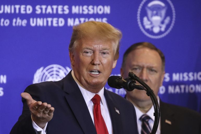 NEW YORK, NY - SEPTEMBER 25: U.S. President Donald Trump speaks during a press conference on the sidelines of the United Nations General Assembly on September 25, 2019 in New York City. Speaker of the House Nancy Pelosi announced yesterday that the House will launch a formal impeachment inquiry into President Trump. Drew Angerer/Getty Images/AFP== FOR NEWSPAPERS, INTERNET, TELCOS & TELEVISION USE ONLY ==