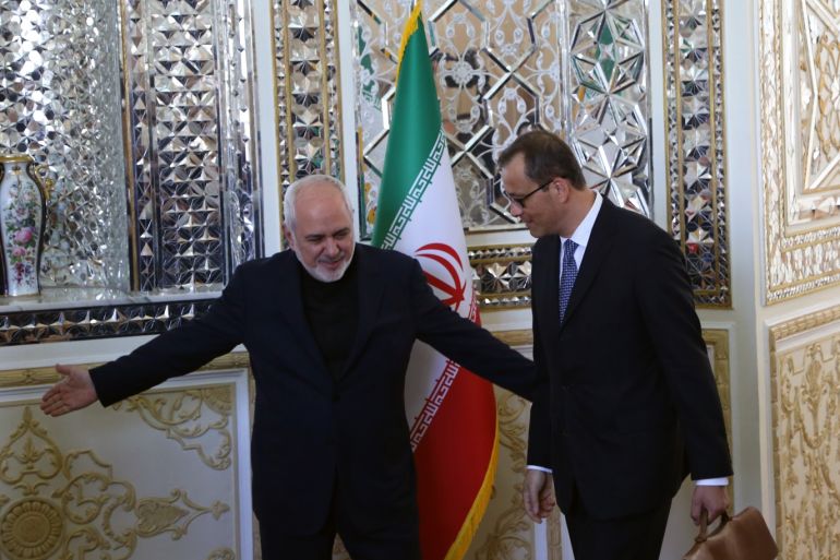 IAEA acting Director General Cornel Feruta in Tehran- - TEHRAN, IRAN - SEPTEMBER 08: Cornel Feruta, acting Director General of the International Atomic Energy Agency (IAEA), is welcomed by Iranian Foreign Minister Mohammad Javad Zarif (L) during their meeting in Tehran, Iran on September 08, 2019.