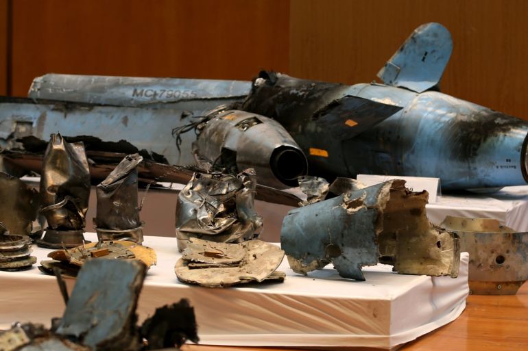 Remains of the missiles which Saudi government says were used to attack an Aramco oil facility, are displayed during a news conference in Riyadh, Saudi Arabia September 18, 2019. REUTERS/Hamad I Mohammed