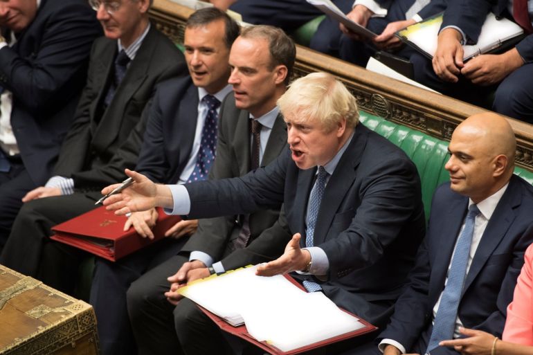 Britain's Prime Minister Boris Johnson gestures during Prime Minister's Questions session in the House of Commons in London, Britain September 4, 2019. ©UK Parliament/Jessica Taylor/Handout via REUTERS ATTENTION EDITORS - THIS IMAGE WAS PROVIDED BY A THIRD PARTY