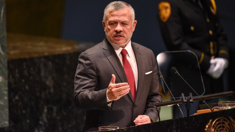 NEW YORK, NY - SEPTEMBER 24: King Abdullah II bin Al Hussein of Jordan speaks at the United Nations (U.N.) General Assembly on September 24, 2019 in New York City. World leaders are gathered for the 74th session of the UN amid a warning by Secretary-General Antonio Guterres in his address yesterday of the looming risk of a world splitting between the two largest economies - the U.S. and China. Stephanie Keith/Getty Images/AFP== FOR NEWSPAPERS, INTERNET, TELCOS & TELEVISION USE ONLY ==