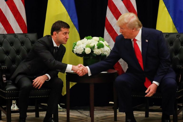 U.S. President Donald Trump shakes hands with Ukraine's President Volodymyr Zelenskiy during a bilateral meeting on the sidelines of the 74th session of the United Nations General Assembly (UNGA) in New York City, New York, U.S., September 25, 2019. REUTERS/Jonathan Ernst