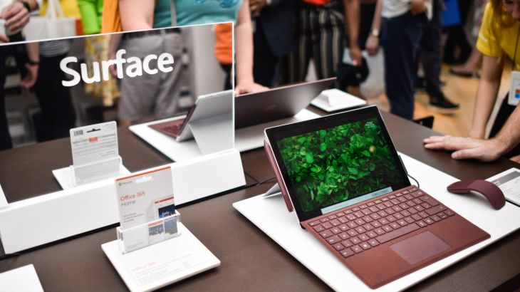 LONDON, ENGLAND - JULY 11: A Microsoft Surface device on display at the Microsoft store opening on July 11, 2019 in London, England. Microsoft opened their first flagship store in Europe this morning, August 11. (Photo by Peter Summers/Getty Images)