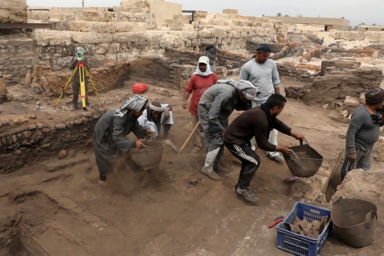 General view of workers excavating the Temple of Athribis in Sohag, Egypt April 6, 2019. Picture taken April 6, 2019. REUTERS/Mohamed Abd El Ghany