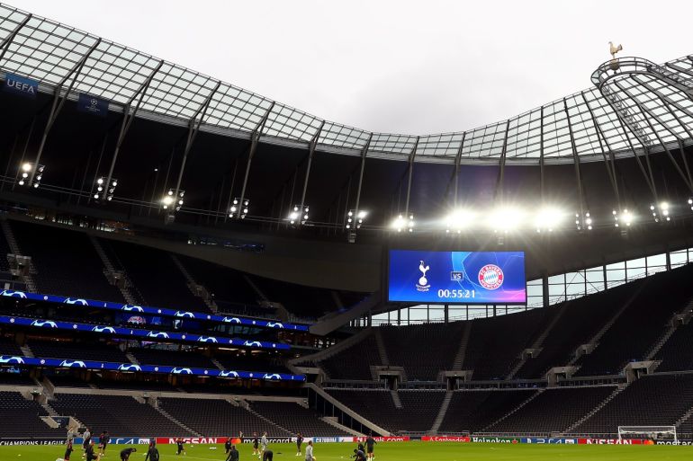 LONDON, ENGLAND - SEPTEMBER 30: General view inside the stadium during the Bayern Muenchen Training Session ahead of the UEFA Champions League group B match against Tottenham Hotspur at Tottenham Hotspur Stadium on September 30, 2019 in London, England. (Photo by Julian Finney/Getty Images)