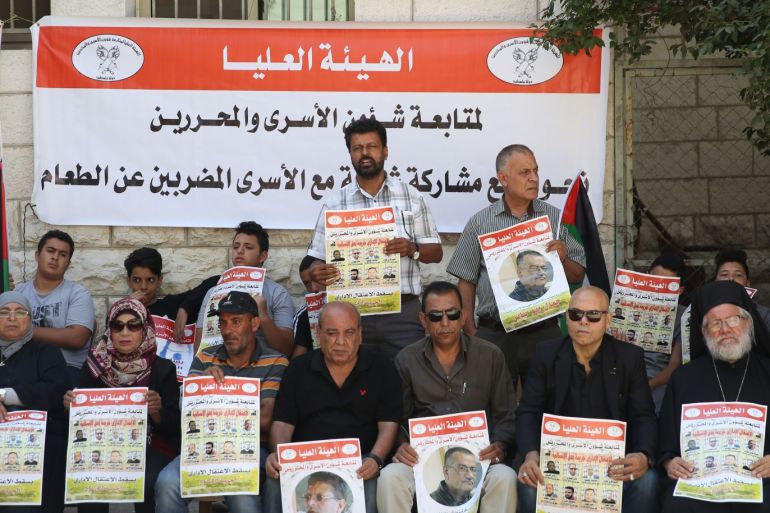 Demonstration in support of Palestinian prisoners in Israeli jails- - RAMALLAH, WEST BANK - SEPTEMBER 12: Palestinians stage a demonstration in front of International Red Cross building in support of Palestinian prisoners in Israeli jails, who launched a hunger strike and demanding the release of them, in Ramallah, West Bank on September 12, 2019.