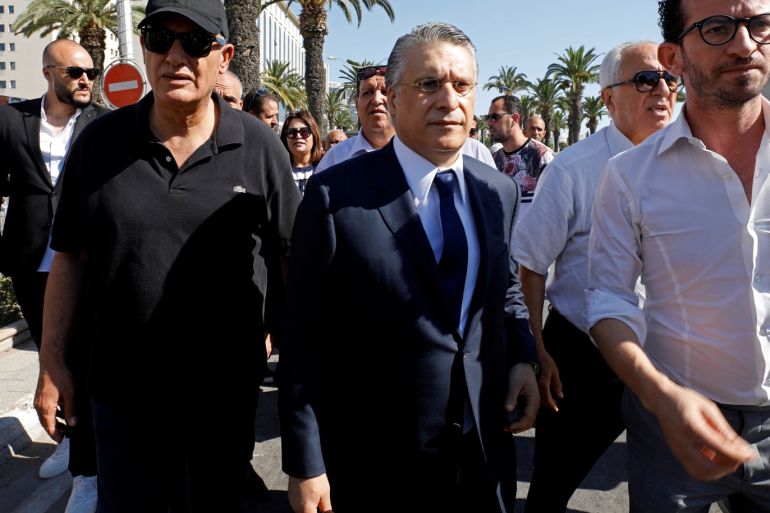 Nabil Karoui, businessman and owner of the private channel Nessma arrives at the Financial and Economic Judiciary pole in Tunis, Tunisia July 12, 2019. Picture taken July 12, 2019. REUTERS/Zoubeir Souissi