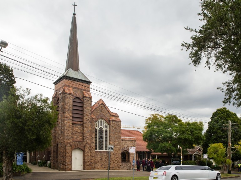 SYDNEY, AUSTRALIA - AUGUST 02: A general view of the memorial service for Lucas Fowler at Turramurra Uniting Church on August 02, 2019 in Sydney, Australia. Fowler, and his American girlfriend Chynna Deese were murdered allegedly by two teenage suspects currently at large in Canada. (Photo by Jenny Evans/Getty Images)
