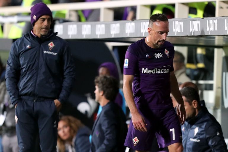 FLORENCE, ITALY - OCTOBER 27: Franck Ribery of ACF Fiorentina reacts during the Serie A match between ACF Fiorentina and SS Lazio at Stadio Artemio Franchi on October 27, 2019 in Florence, Italy. (Photo by Gabriele Maltinti/Getty Images)