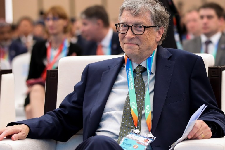 SHANGHAI, CHINA - NOVEMBER 05: Microsoft founder Bill Gates attends a forum at the first China International Import Expo (CIIE) at the National Exhibition and Convention Centre on November 5, 2018 in Shanghai, China. The first China International Import Expo will be held on November 5-10 in Shanghai. (Photo by Lintao Zhang/Getty Images)