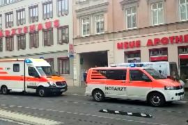 First responders attend to the scene after a fatal shooting in Halle, Germany October 9, 2019. Nonstopnews/Reuters TV via REUTERS THIS IMAGE HAS BEEN SUPPLIED BY A THIRD PARTY. GERMANY OUT. NO COMMERCIAL OR EDITORIAL SALES IN GERMANY. TV Restrictions: Broadcasters: NO ACCESS GERMANY Digital: NONE. For Reuters customers only.