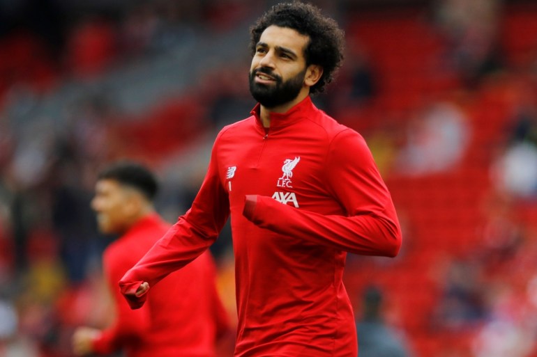 Soccer Football - Premier League - Liverpool v Leicester City - Anfield, Liverpool, Britain - October 5, 2019 Liverpool's Mohamed Salah during the warm up before the match REUTERS/Phil Noble EDITORIAL USE ONLY. No use with unauthorized audio, video, data, fixture lists, club/league logos or