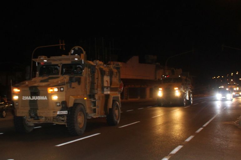 Turkey deploys armored vehicles to Syrian border- - HATAY, TURKEY - OCTOBER 07: Turkish Armed Forces' armoured military vehicles and commandos are being dispatched to support the units at border in Hatay, Turkey on October 07, 2019.