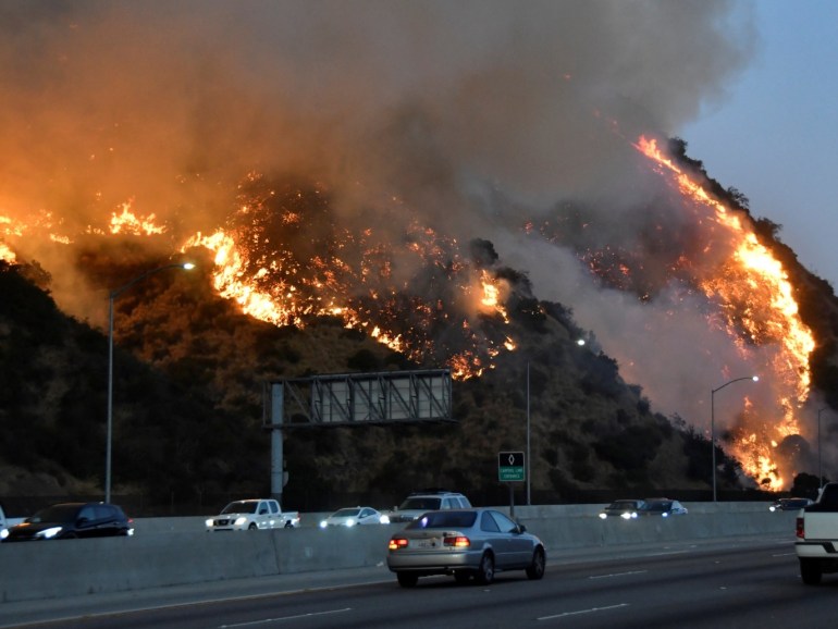 The Getty Fire burns near the Getty Center along the 405 freeway north of Los Angeles, California, U.S. October 28, 2019. REUTERS/ Gene Blevins