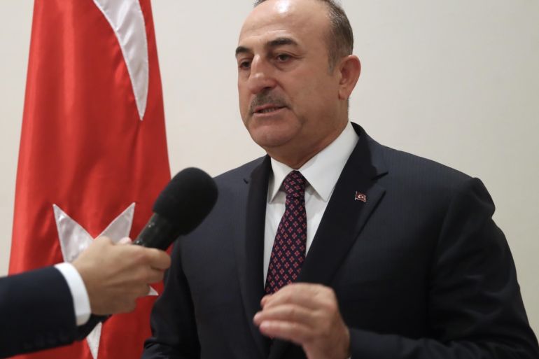 Turkish FM Mevlut Cavusoglu leaves Algeria- - ALGIERS, ALGERIA - OCTOBER 09: Turkish Foreign Minister Mevlut Cavusoglu speaks to press prior to his departure to Turkey, in Algiers, Algeria on October 09, 2019.