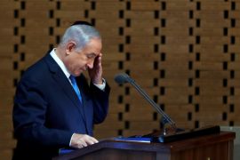 Israeli Prime Minister Benjamin Netanyahu gestures as he speaks during a memorial ceremony for Israeli soldiers killed in the 1973 Middle East War at Mount Herzl Military Cemetery in Jerusalem October 10, 2019. REUTERS/Ronen Zvulun