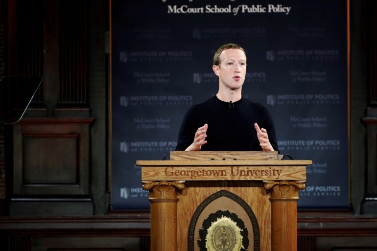 Facebook Chairman and CEO Mark Zuckerberg addresses the audience on