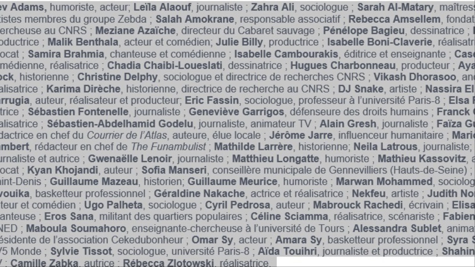 أسماء الموقعين على المذكرة (الصحافة الفرنسية)
