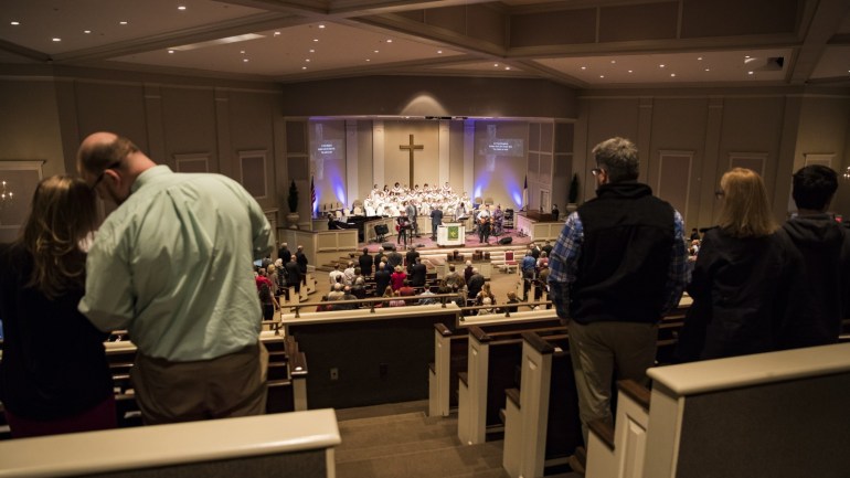 Trump's America- - TENNESSEE, USA - JANUARY 07: Evangelical Christians gather for Sunday worship service at First Evangelical Church in Memphis, Tennessee, United States on January 07, 2018.